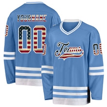 Charger l'image dans la galerie, Custom Light Blue Vintage USA Flag-White Hockey Jersey