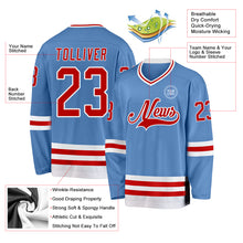Load image into Gallery viewer, Custom Light Blue Red-White Hockey Jersey