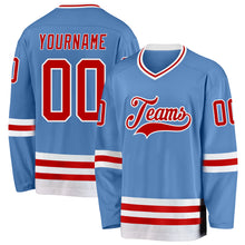 Load image into Gallery viewer, Custom Light Blue Red-White Hockey Jersey