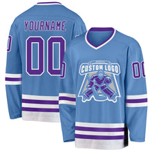 Charger l'image dans la galerie, Custom Light Blue Purple-White Hockey Jersey
