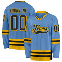 Charger l'image dans la galerie, Custom Light Blue Black-Gold Hockey Jersey