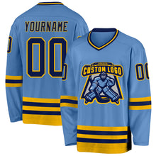 Charger l'image dans la galerie, Custom Light Blue Navy-Gold Hockey Jersey