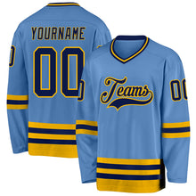 Charger l'image dans la galerie, Custom Light Blue Navy-Gold Hockey Jersey