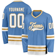 Charger l'image dans la galerie, Custom Light Blue White-Old Gold Hockey Jersey