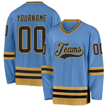 Charger l'image dans la galerie, Custom Light Blue Black-Old Gold Hockey Jersey