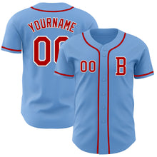 Laden Sie das Bild in den Galerie-Viewer, Custom Light Blue Red-White Authentic Baseball Jersey