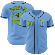 Laden Sie das Bild in den Galerie-Viewer, Custom Light Blue Neon Green-Black Authentic Baseball Jersey