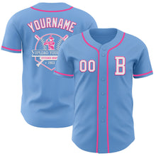 Laden Sie das Bild in den Galerie-Viewer, Custom Light Blue White-Pink Authentic Baseball Jersey