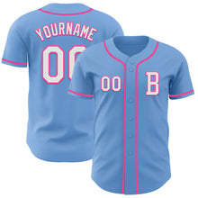 Laden Sie das Bild in den Galerie-Viewer, Custom Light Blue White-Pink Authentic Baseball Jersey