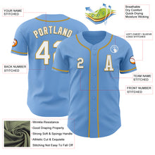 Laden Sie das Bild in den Galerie-Viewer, Custom Light Blue White-Old Gold Authentic Baseball Jersey