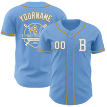 Laden Sie das Bild in den Galerie-Viewer, Custom Light Blue White-Old Gold Authentic Baseball Jersey