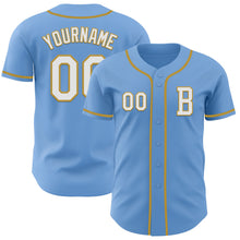 Laden Sie das Bild in den Galerie-Viewer, Custom Light Blue White-Old Gold Authentic Baseball Jersey
