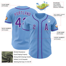 Laden Sie das Bild in den Galerie-Viewer, Custom Light Blue Purple-White Authentic Baseball Jersey