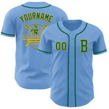 Laden Sie das Bild in den Galerie-Viewer, Custom Light Blue Kelly Green-Gold Authentic Baseball Jersey
