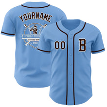 Laden Sie das Bild in den Galerie-Viewer, Custom Light Blue Brown-White Authentic Baseball Jersey