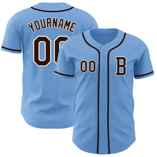 Laden Sie das Bild in den Galerie-Viewer, Custom Light Blue Brown-White Authentic Baseball Jersey