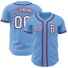 Laden Sie das Bild in den Galerie-Viewer, Custom Light Blue Royal-Red Authentic Baseball Jersey