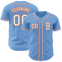 Laden Sie das Bild in den Galerie-Viewer, Custom Light Blue White-Orange Authentic Baseball Jersey