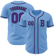 Laden Sie das Bild in den Galerie-Viewer, Custom Light Blue Purple-Black Authentic Baseball Jersey