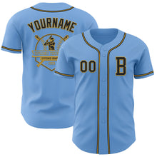 Laden Sie das Bild in den Galerie-Viewer, Custom Light Blue Black-Old Gold Authentic Baseball Jersey