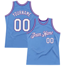 Загрузить изображение в средство просмотра галереи, Custom Light Blue White-Purple Authentic Throwback Basketball Jersey