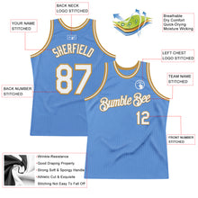 Загрузить изображение в средство просмотра галереи, Custom Light Blue White-Old Gold Authentic Throwback Basketball Jersey