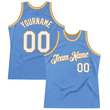 Загрузить изображение в средство просмотра галереи, Custom Light Blue White-Old Gold Authentic Throwback Basketball Jersey