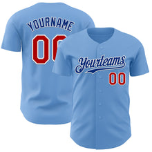 Load image into Gallery viewer, Custom Light Blue Red White-Royal Authentic Baseball Jersey
