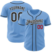 Laden Sie das Bild in den Galerie-Viewer, Custom Light Blue Black White-Red Authentic Baseball Jersey