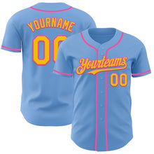 Load image into Gallery viewer, Custom Light Blue Yellow-Pink Authentic Baseball Jersey