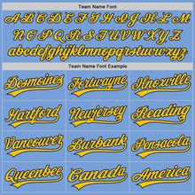 Load image into Gallery viewer, Custom Light Blue Yellow-Navy Authentic Baseball Jersey