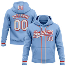 Load image into Gallery viewer, Custom Stitched Light Blue White-Red Baseball Pullover Sweatshirt Hoodie