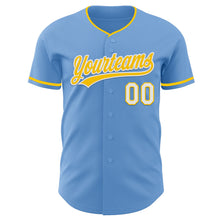 Load image into Gallery viewer, Custom Light Blue Yellow-White Authentic Baseball Jersey