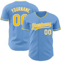 Load image into Gallery viewer, Custom Light Blue Yellow-White Authentic Baseball Jersey