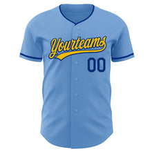 Load image into Gallery viewer, Custom Light Blue Yellow-Royal Authentic Baseball Jersey