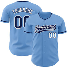 Laden Sie das Bild in den Galerie-Viewer, Custom Light Blue Navy-White Authentic Baseball Jersey