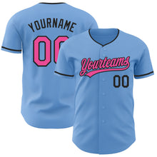 Load image into Gallery viewer, Custom Light Blue Pink-Black Authentic Baseball Jersey