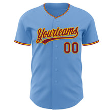 Load image into Gallery viewer, Custom Light Blue Crimson-Yellow Authentic Baseball Jersey