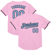 Load image into Gallery viewer, Custom Light Pink Light Blue-Black Mesh Authentic Throwback Baseball Jersey