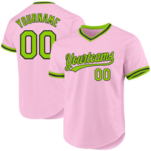 Load image into Gallery viewer, Custom Light Pink Neon Green-Black Authentic Throwback Baseball Jersey