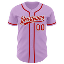Load image into Gallery viewer, Custom Light Purple Red-White Authentic Baseball Jersey
