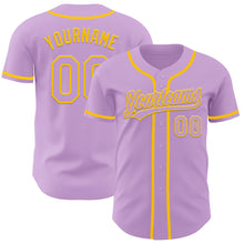 Load image into Gallery viewer, Custom Light Purple Yellow Authentic Baseball Jersey