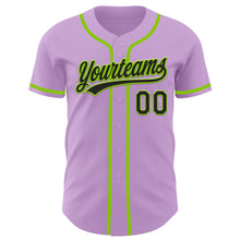 Load image into Gallery viewer, Custom Light Purple Black-Neon Green Authentic Baseball Jersey