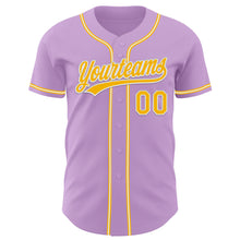 Load image into Gallery viewer, Custom Light Purple Gold-White Authentic Baseball Jersey