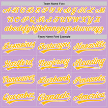 Load image into Gallery viewer, Custom Light Purple Gold-White Authentic Baseball Jersey