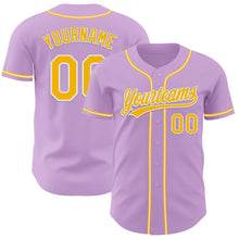 Load image into Gallery viewer, Custom Light Purple Gold-White Authentic Baseball Jersey