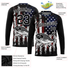 Load image into Gallery viewer, Custom Black Red-Royal 3D American Flag And Carp Fish Fishing Long Sleeve Performance T-Shirt