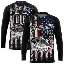 Load image into Gallery viewer, Custom Black Red-Royal 3D American Flag And Carp Fish Fishing Long Sleeve Performance T-Shirt