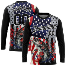 Load image into Gallery viewer, Custom Black Red-Royal 3D American Flag And Fish Fishing Long Sleeve Performance T-Shirt