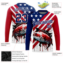 Загрузить изображение в средство просмотра галереи, Custom US Navy Blue Red-White 3D American Flag And Bass Fish Fishing Long Sleeve Performance T-Shirt